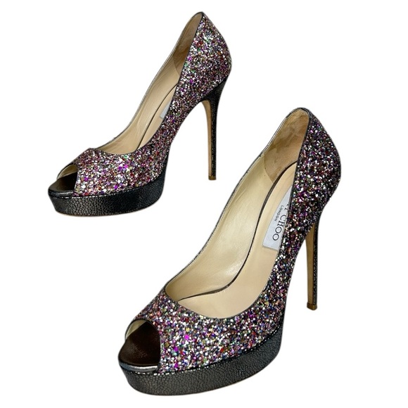Jimmy Choo, Women’s Platform Pump ‘Crown’ Glitter, Multi Color, Size 37 IT, 7 US - Picture 3 of 16